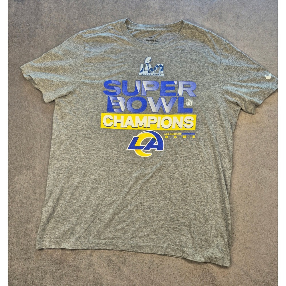 Nike LA Rams Super Bowl LVI 56 Champions T Shirt NFL Football Graphic Tee Mens